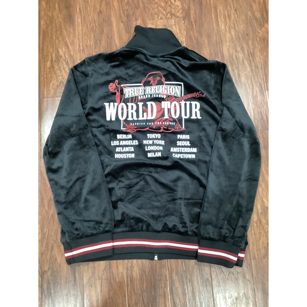 True Religion  Velour Tour Track Jacket Jet Black Size M Full Zip $139 Value